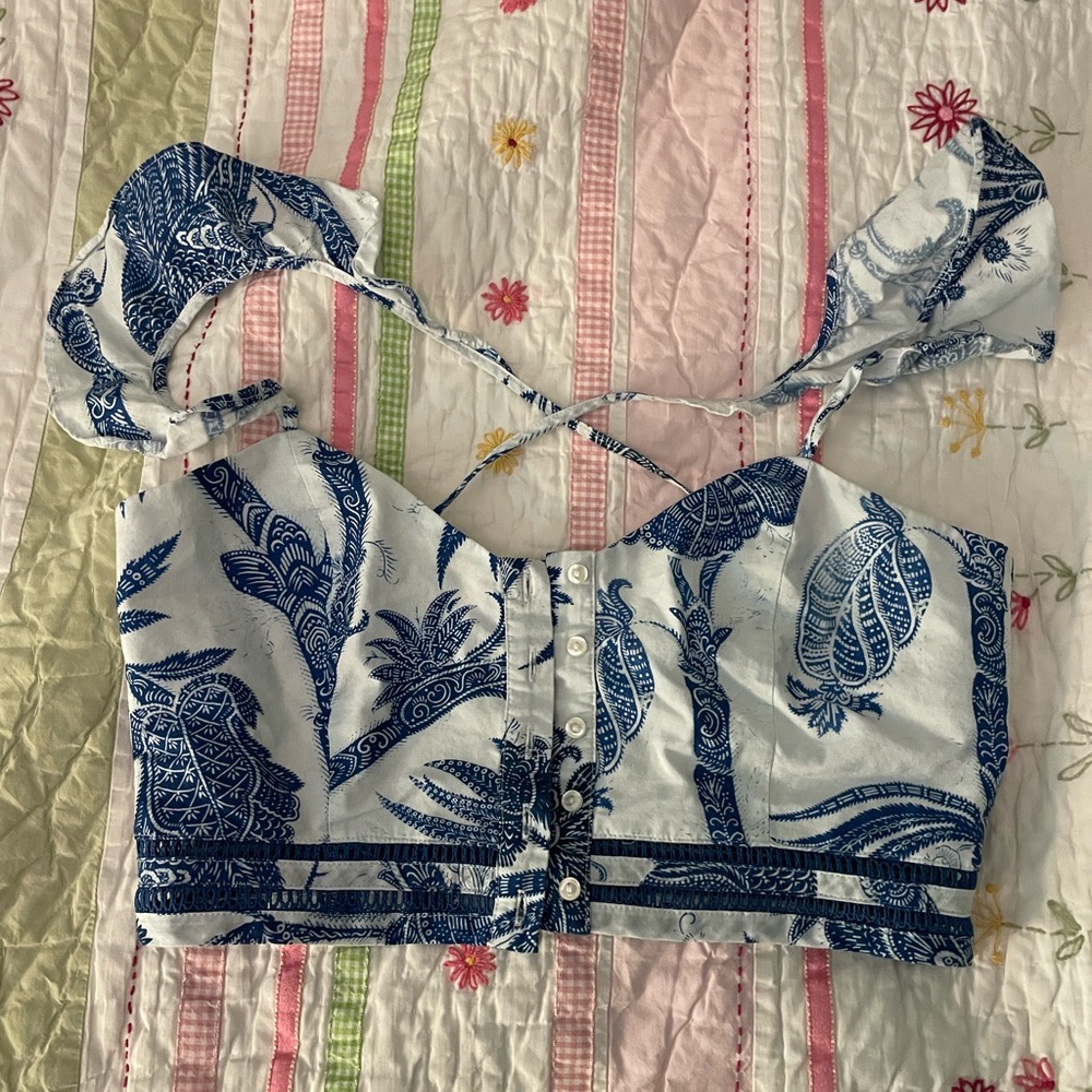 Blue and white crop tank
